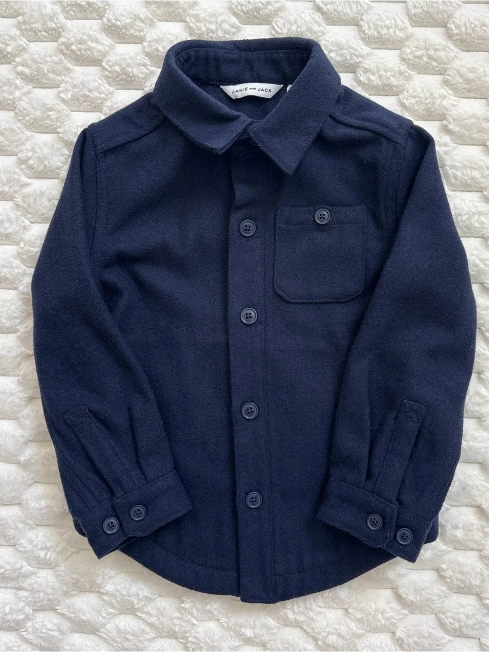 Janie And Jack Boys The Twill Shirt Jacket Size 3 to 4 Navy Blue Button Front